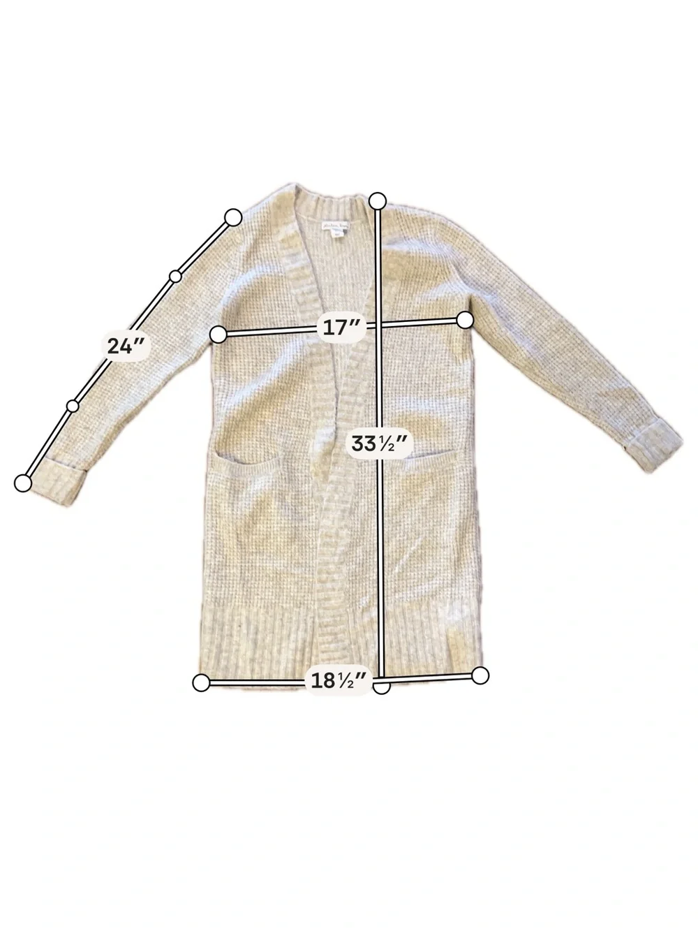 Open-Front Long Cream Knit Cardigan Sweater
